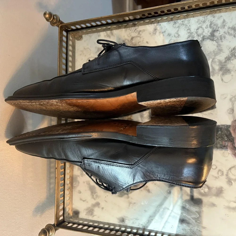 Bachrach Shoes Mens Size 11 Made in Italy Leather Derby Apron Toe‎ Black Dress